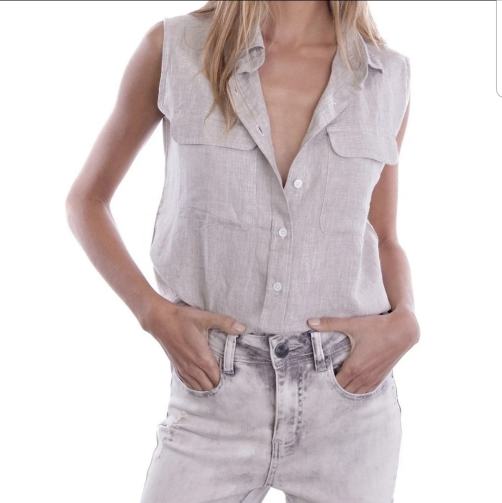 White button up sleeveless